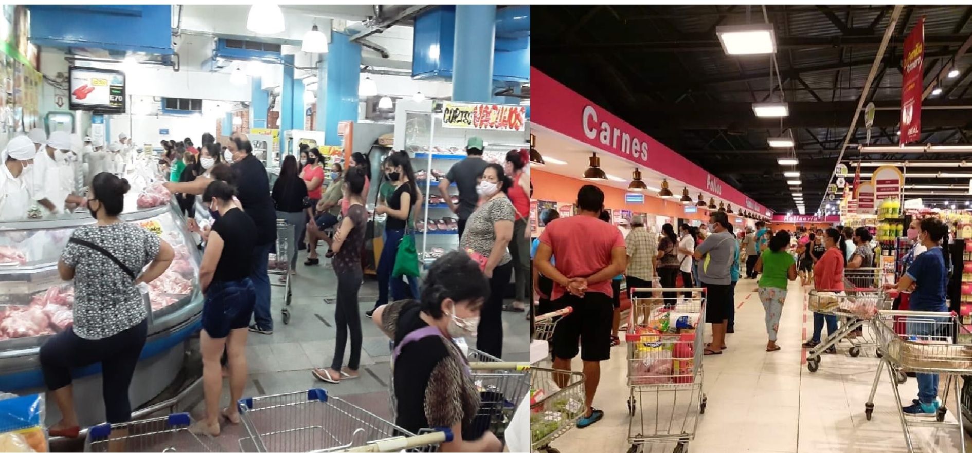 Varios supermercados fueron “pillados” con aglomeración. En imagen se ve uno de Luque y otro de Fernando de la Mora.