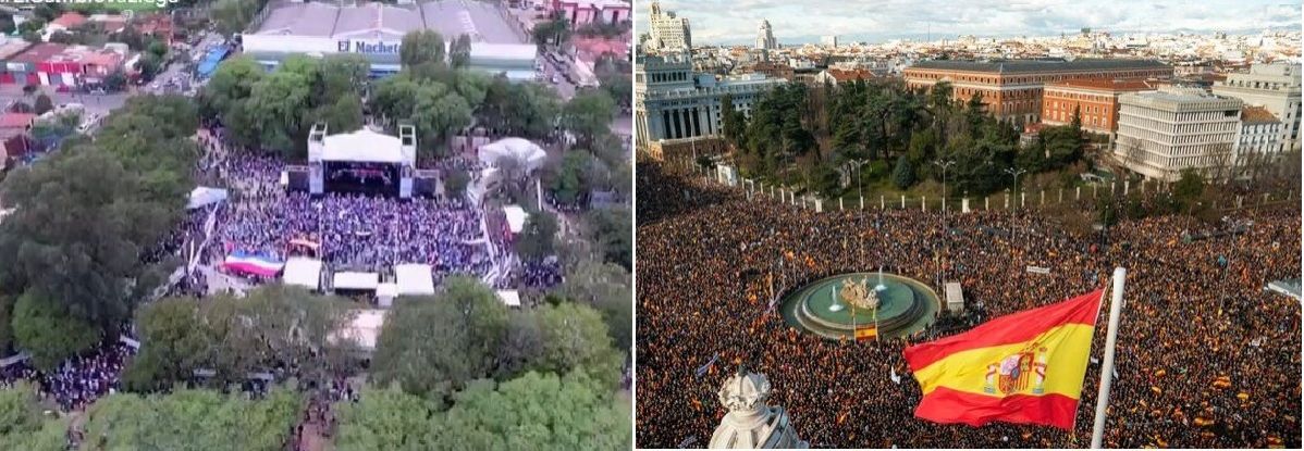 Cifras comparativas: En la foto de la izquierda hubo 100.000 personas según la Concertación, en la foto de la derecha 31.000 personas según la información.